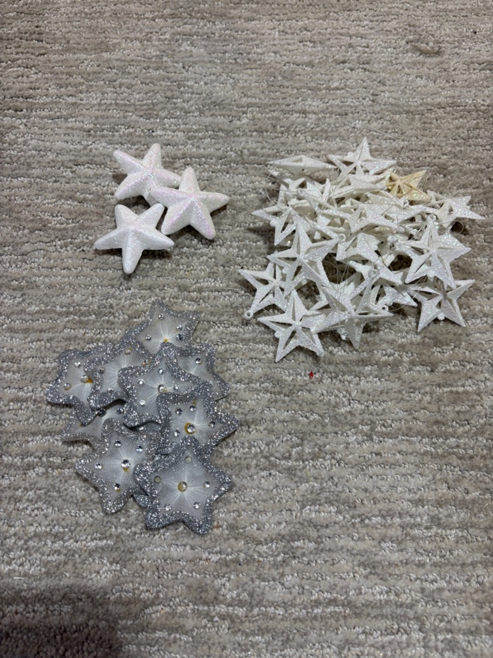 38 White Glitter Assorted Stars for crafts or hanging Homecoming Holidays